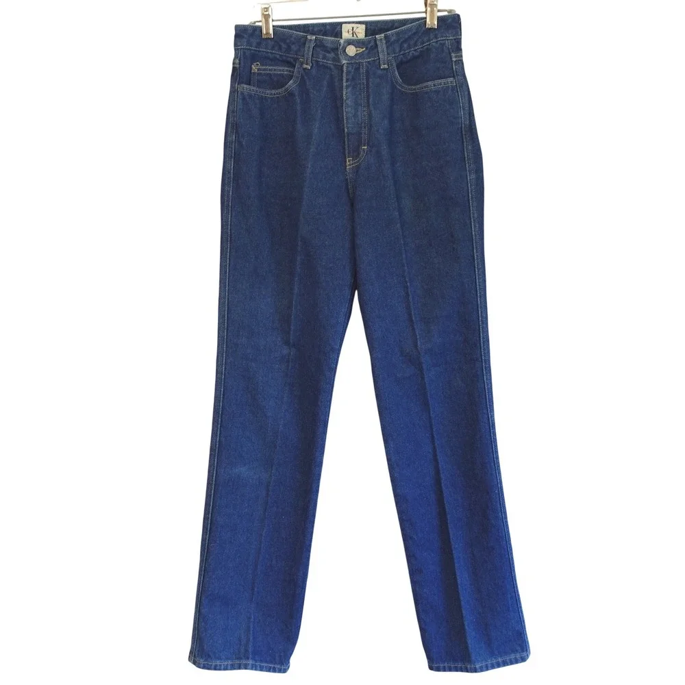 Vintage 90s Calvin Klein High Waisted Straight Leg Jeans Dark Wash USA Mom 9/32‎